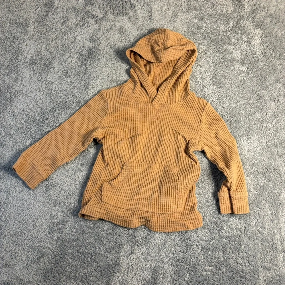 OshKosh Bgosh Toddler Boys Waffle Knit Hoodie Mustard Yellow Tan 18M Pullover